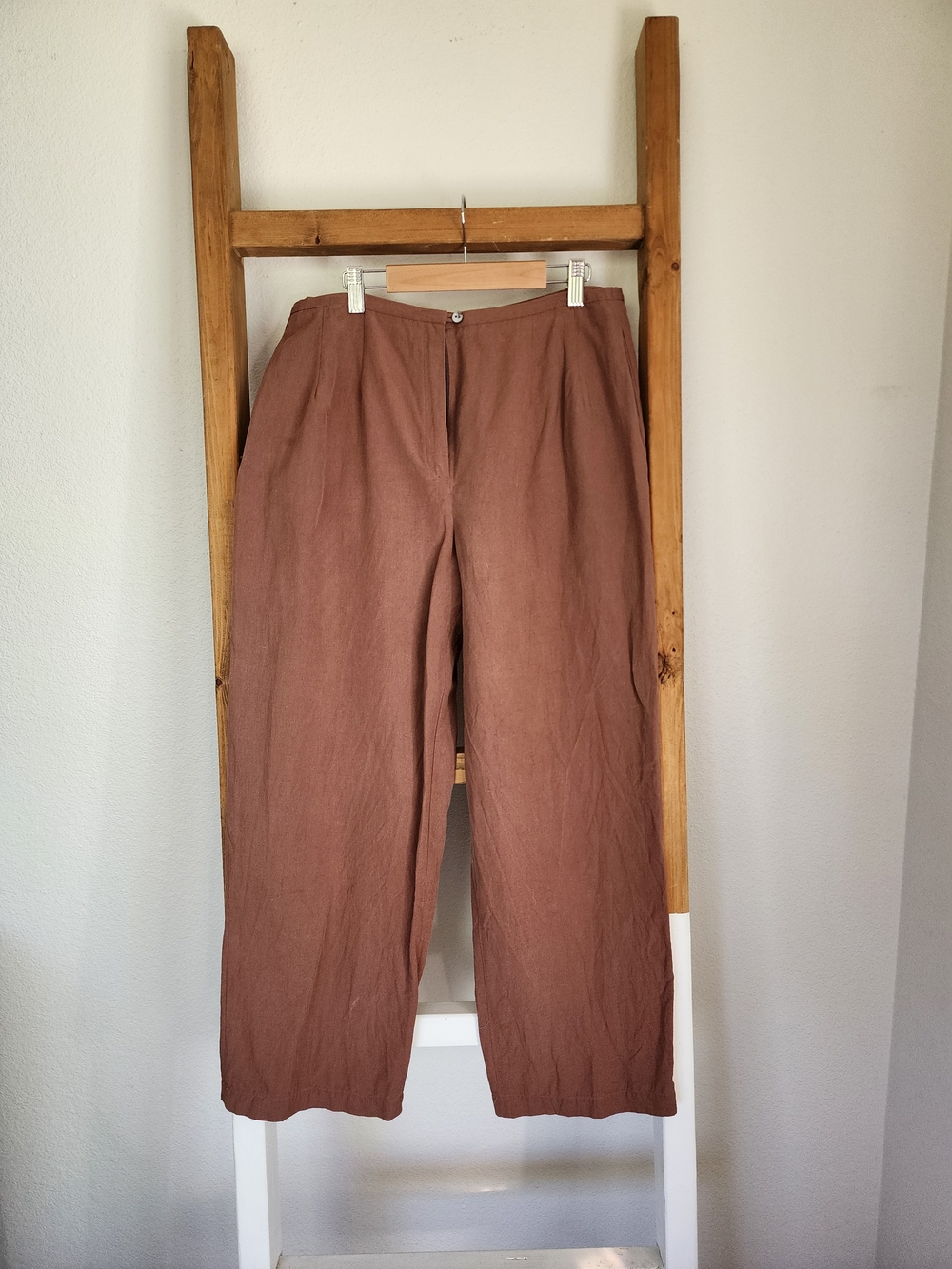Harvé Benard Vintage Silk Linen Trousers Size 8 Terracotta Brown Straight Leg